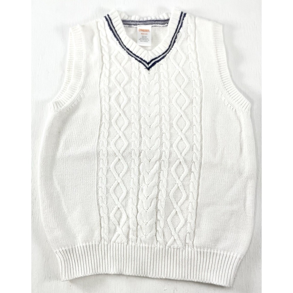 Gymboree Celebrate Spring Boy's White Cable Knit Sweater Vest size M 7-8